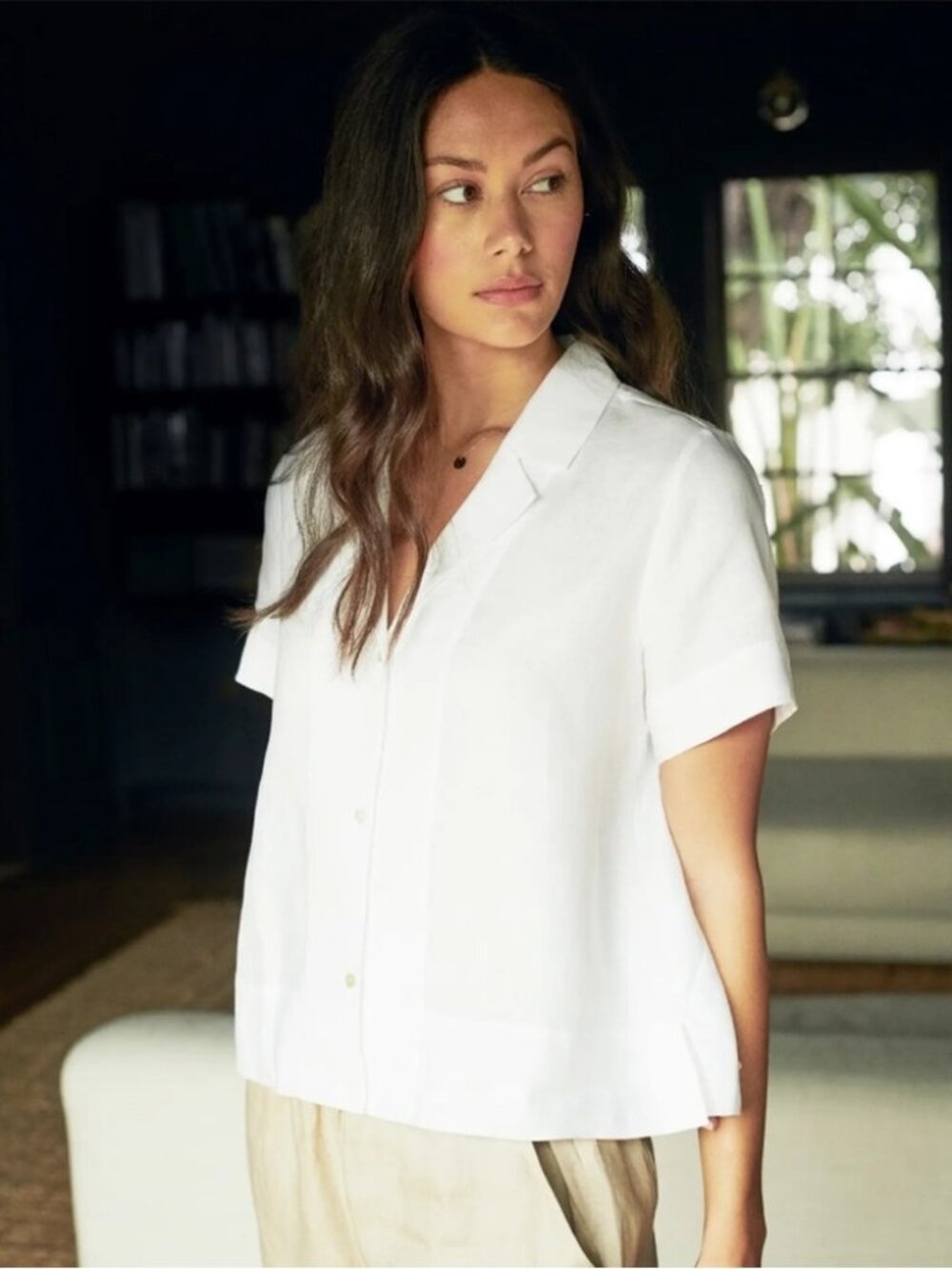 Quince 100% European Linen Short Sleeve Button Down Shirt White XS Camp Collar